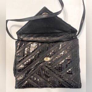 Vintage Genuine Reptile Skin Leather Black Morris Moskowitz‎ Shoulder Bag